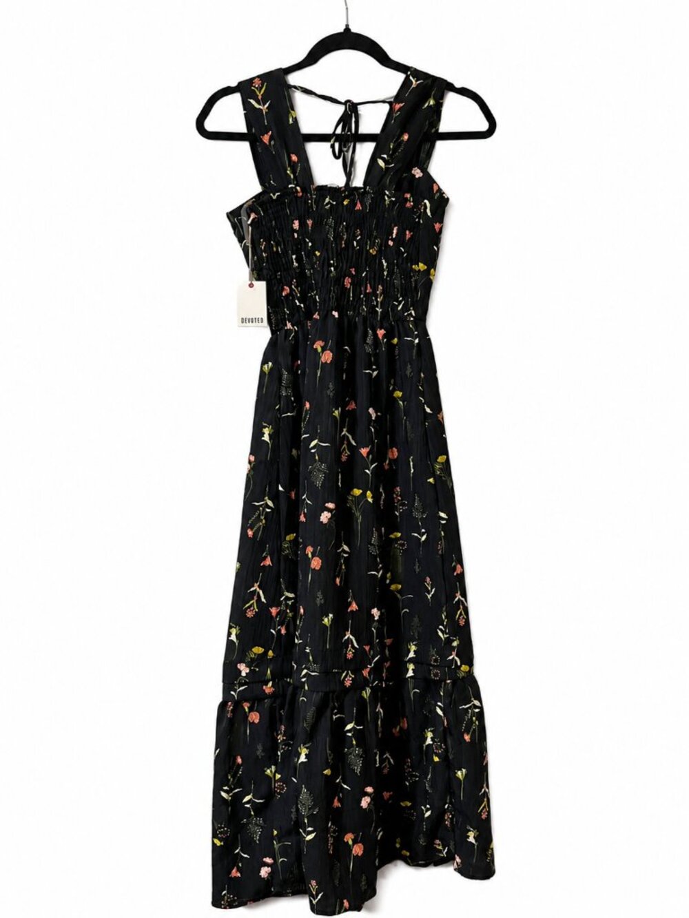 NWT Devoted Black Floral Square Neck Maxi Dress Size Small
